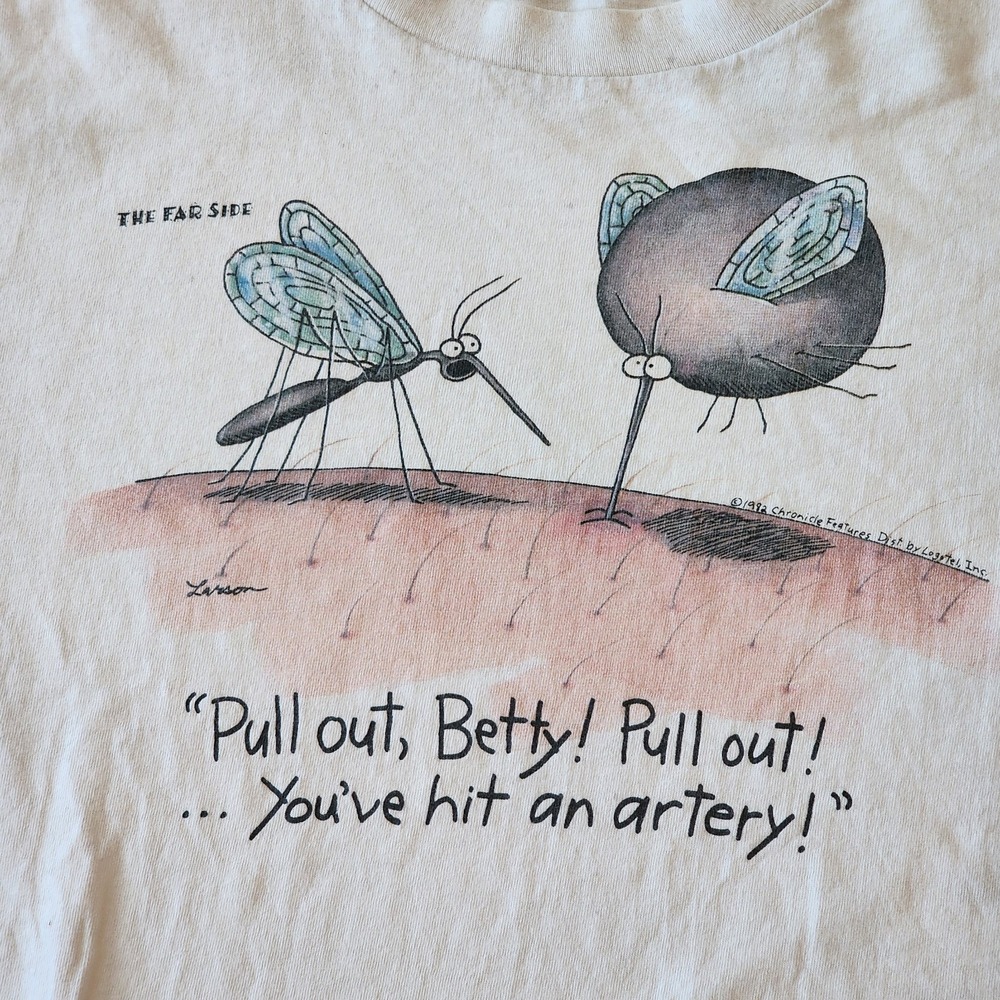 Vintage The Far Side T Shirt Large USA 1992 Mosquito Cartoon Graphic Tee - Picture 2 of 10
